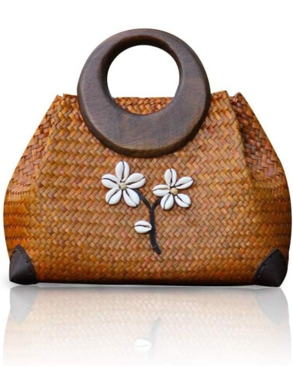 Chic Handwoven Straw Tote Bag with Wooden Handle | Boho Summer Beach Rattan Bag